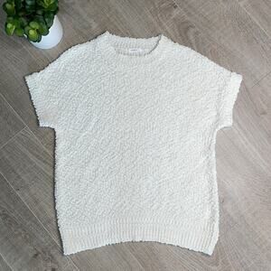 Cherish Ivory Cream Boucle Knit Short Sleeve Sweater Women’s Size Medium